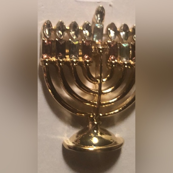 BaubleBar‎ Hanukkah Menorah Earrings Gold Tone Clear and Neutral Crystal Glass - Picture 6 of 6